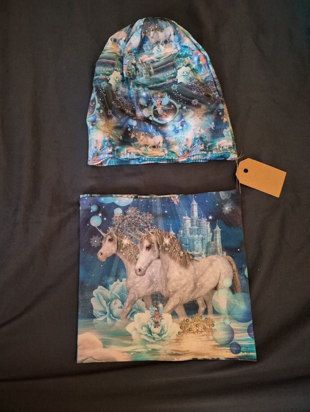 Kids Winter Beanie and Neck Warmer Set - Teal Galaxy Print Ŕeversible 3 À 5 Ans